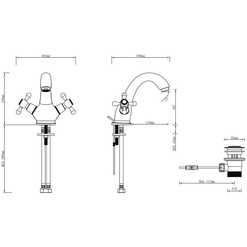 Baterie lavoar COOKE & LEWIS Etel, metal, argintiu