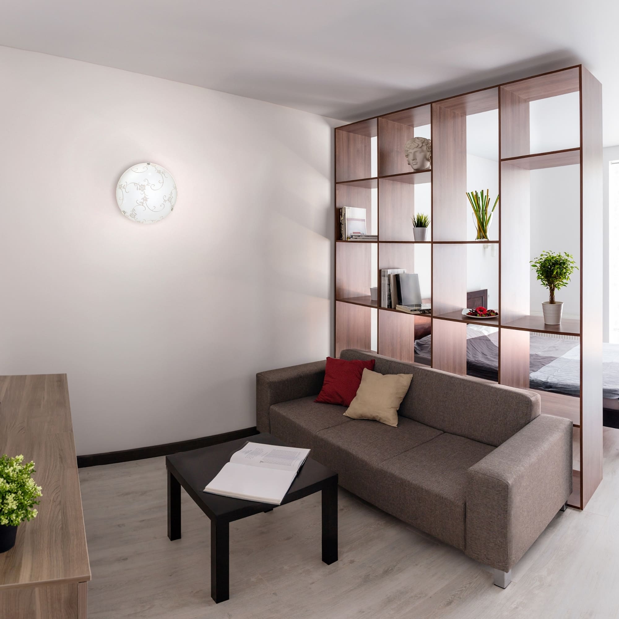 Plafoniera LED, E27, alb, metal si sticla, 30 cm    Klausen Floro