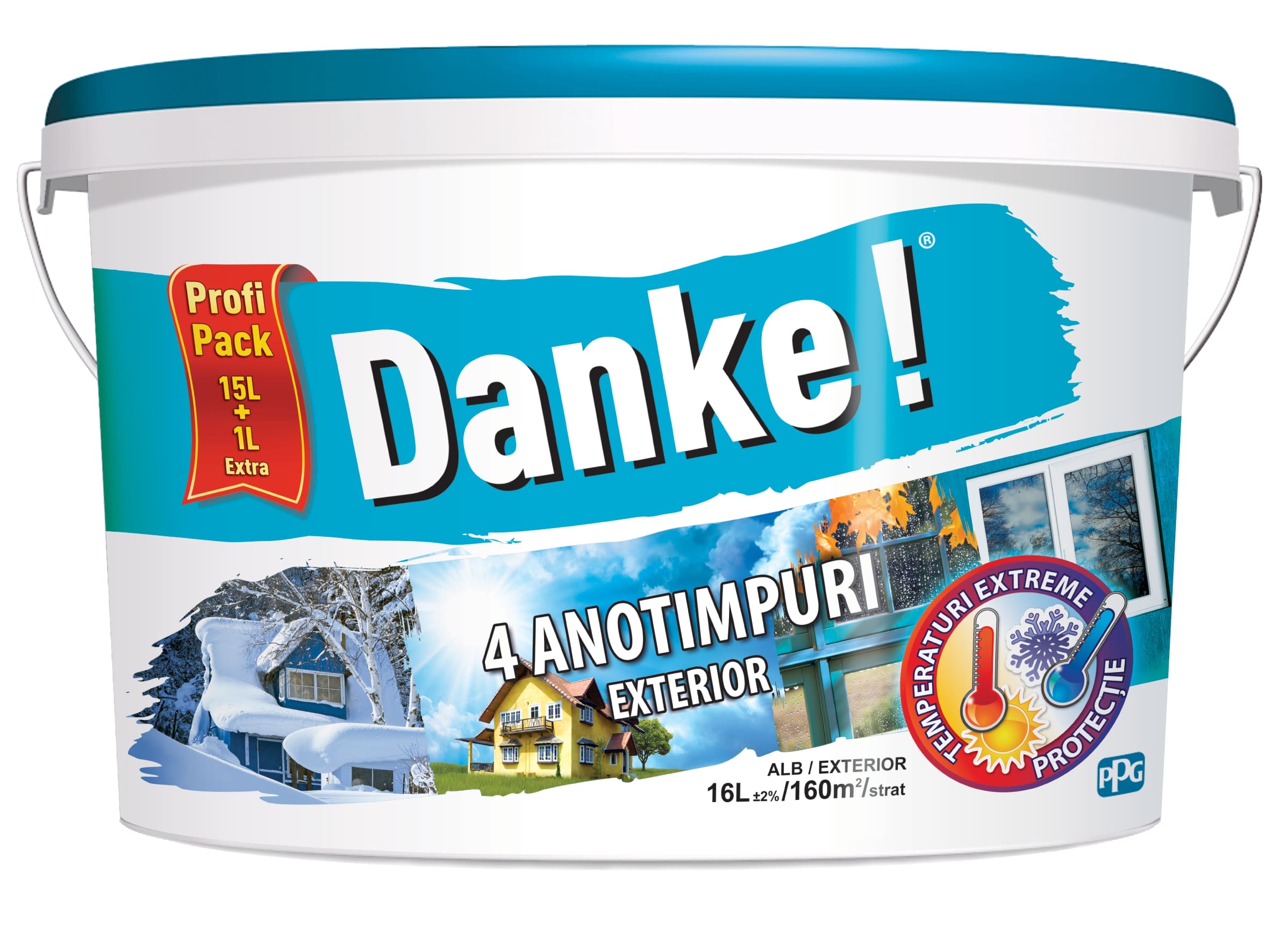 Vopsea lavabila Danke 4 anotimpuri, alb, 16 L, Exterior