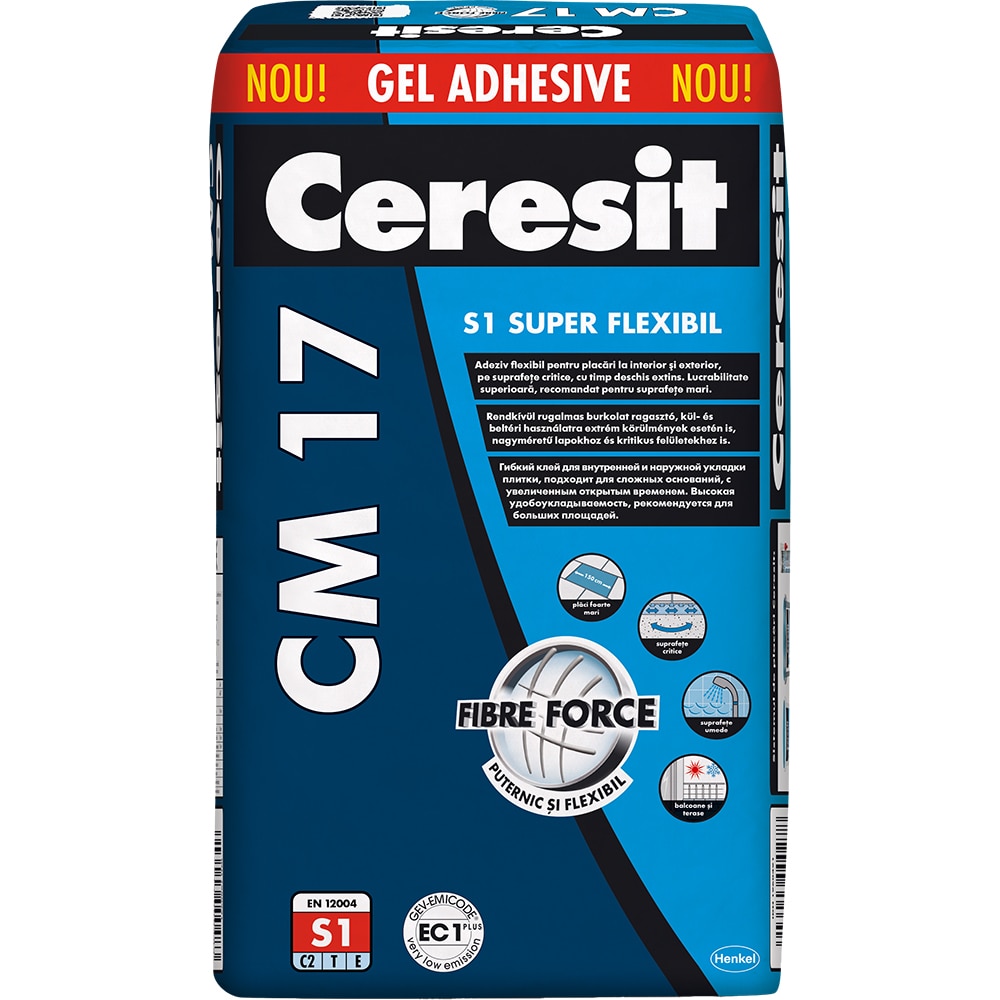 Adeziv super flexibil pentru gresie si faianta CERESIT CM 17, gri, interior/exterior, 25 kg