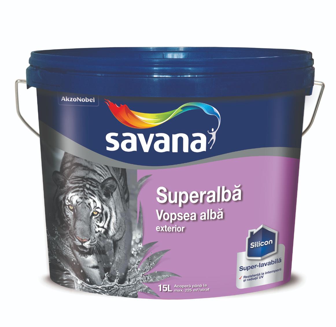 Savana vopsea superlavabila,superalba,pentru exterior SILICON 15L
