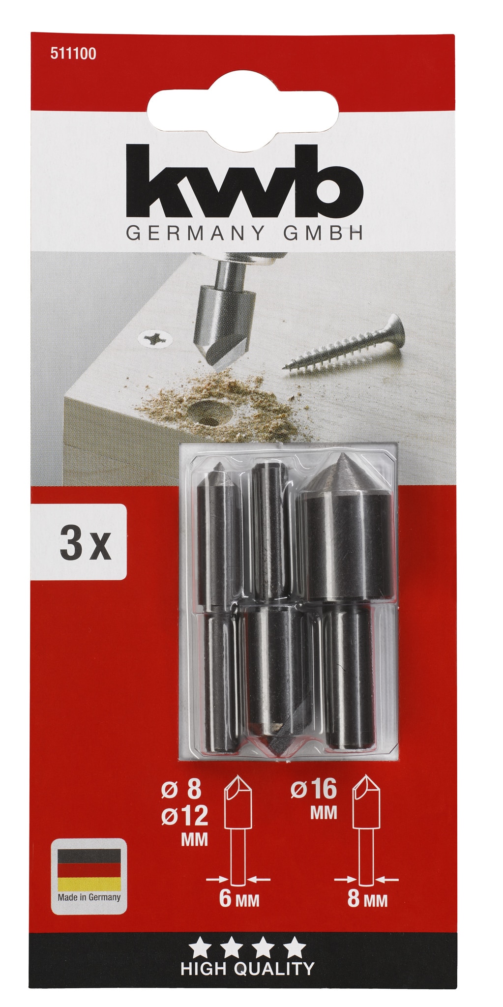 Set 3 bucati zencuitor KWB, 8 / 12 / 16 mm, otel carbon, 90