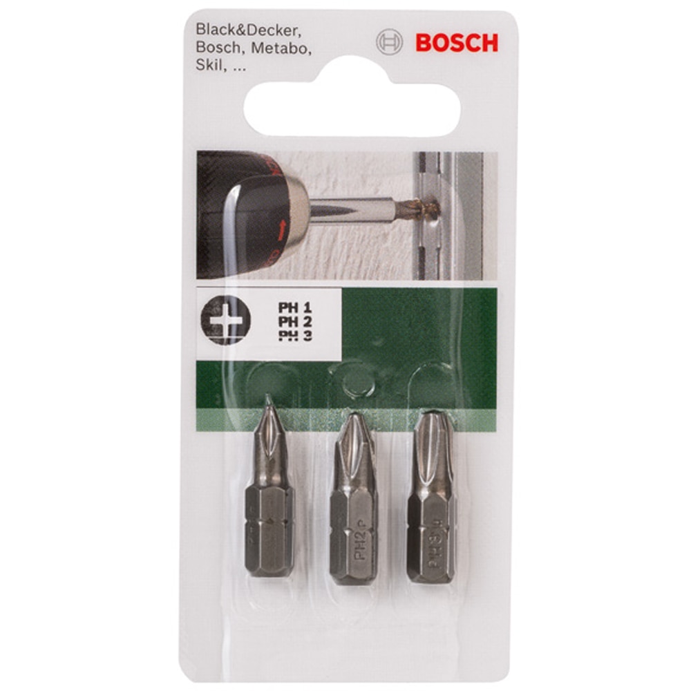 Set biti BOSCH, PH1, PH2, PH3, 25mm, 3 bucati