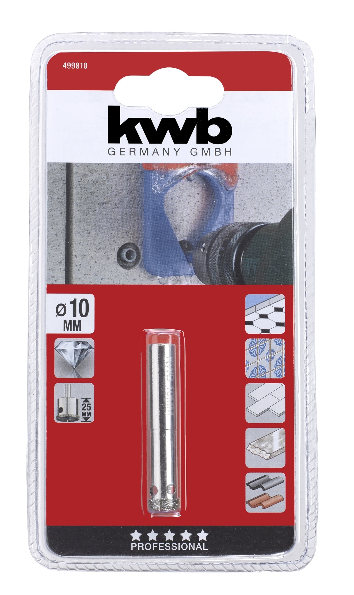 Carota diamantata KWB, 10 x 25 mm