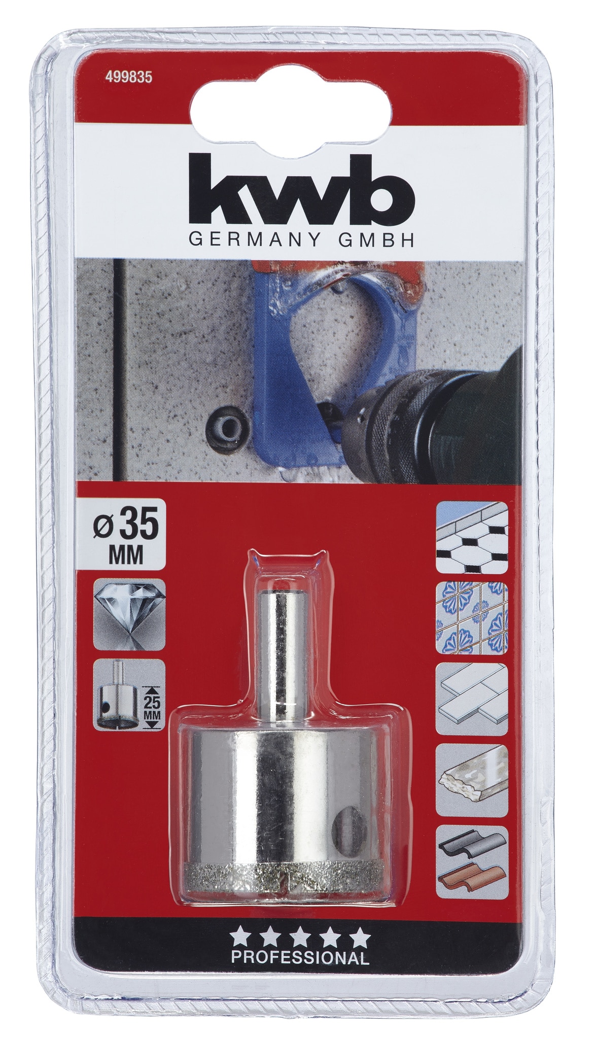 Carota diamantata KWB, 35 x 25 mm