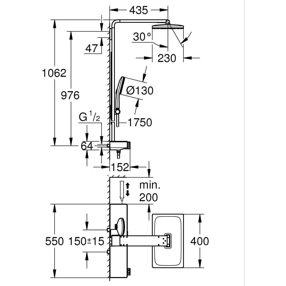 Sistem dus GROHE Rainshower Aqua Pure 100962KI00, termostat, 3 functii, crom