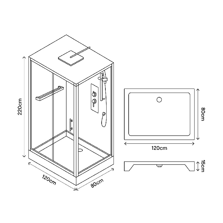 Cabina dus hidromasaj, joasa, dreptunghiulara, 120 x 80 x 220 cm  GoodHome Beloya