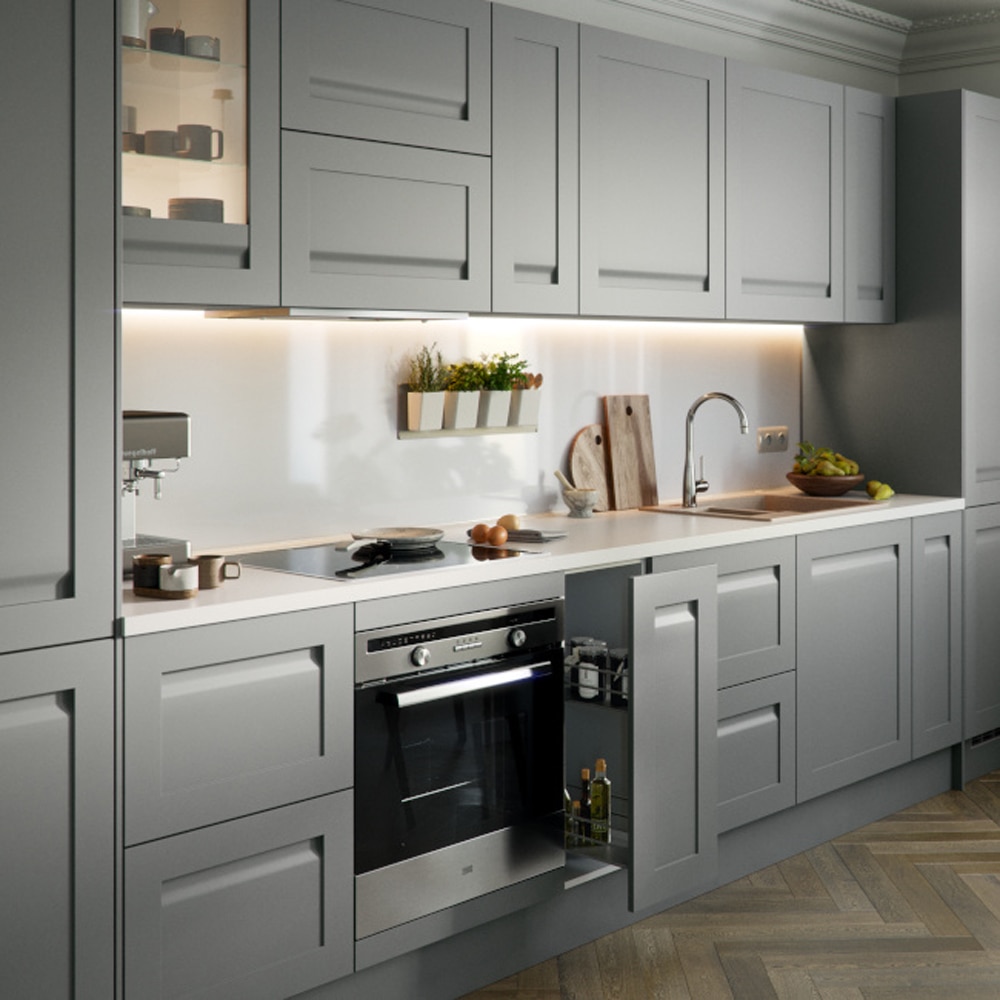 Front usa 4 sertare GOODHOME Garcinia, MDF, 39.7 x 71.5 x 2 cm, gri
