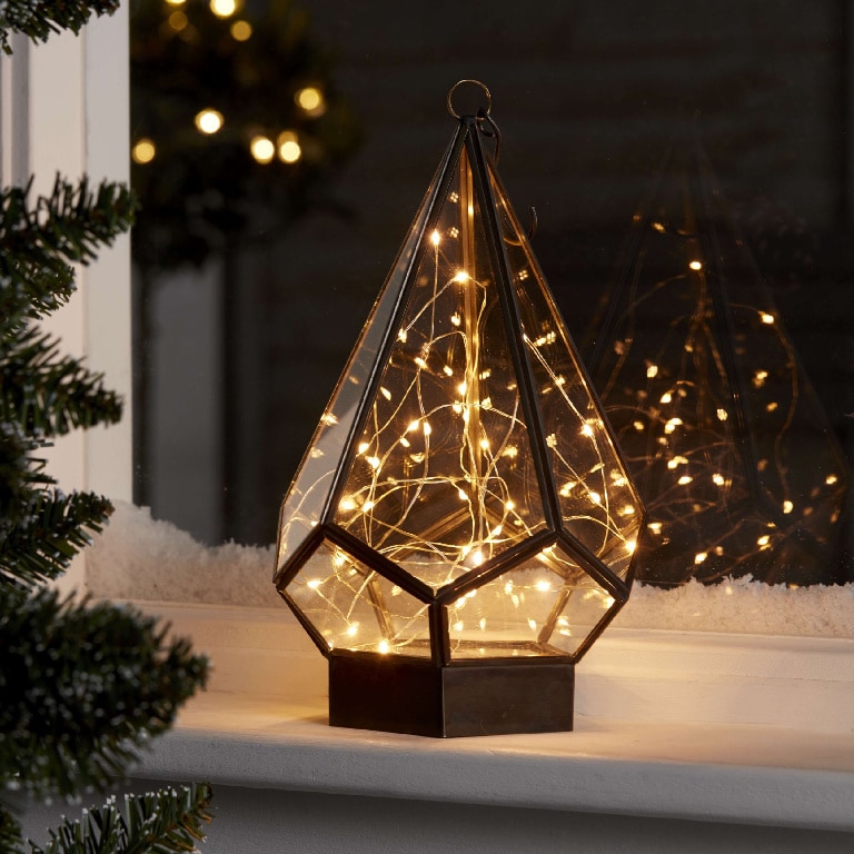 Decoratiune Lampa 30 LED-uri, 28 x 16 cm, metal, negru, lumina alb cald