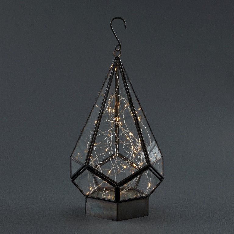 Decoratiune Lampa 30 LED-uri, 28 x 16 cm, metal, negru, lumina alb cald