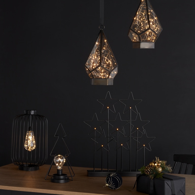 Decoratiune Lampa 30 LED-uri, 28 x 16 cm, metal, negru, lumina alb cald