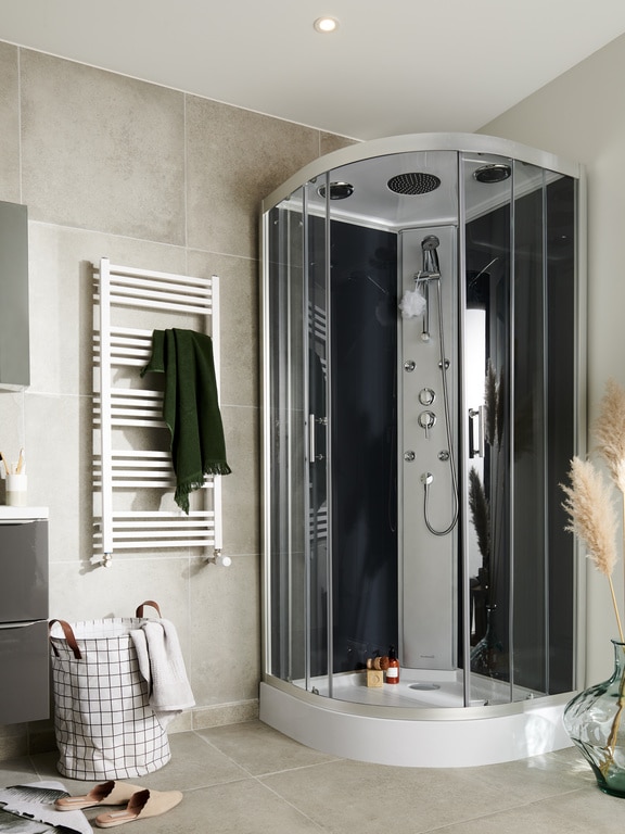 Cabina dus hidromasaj, joasa, semirotunda, 90 x 90 x 215 cm  GoodHome Onega