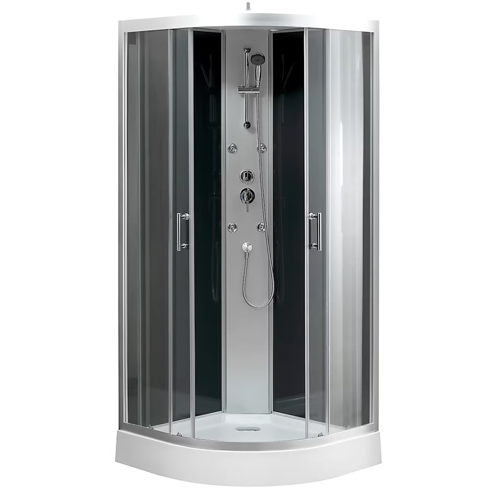 Cabina dus cu hidromasaj GoodHome Onega, semirotunda, 90 x 90 x 215 cm, sticla securizata 5mm, profil argintiu