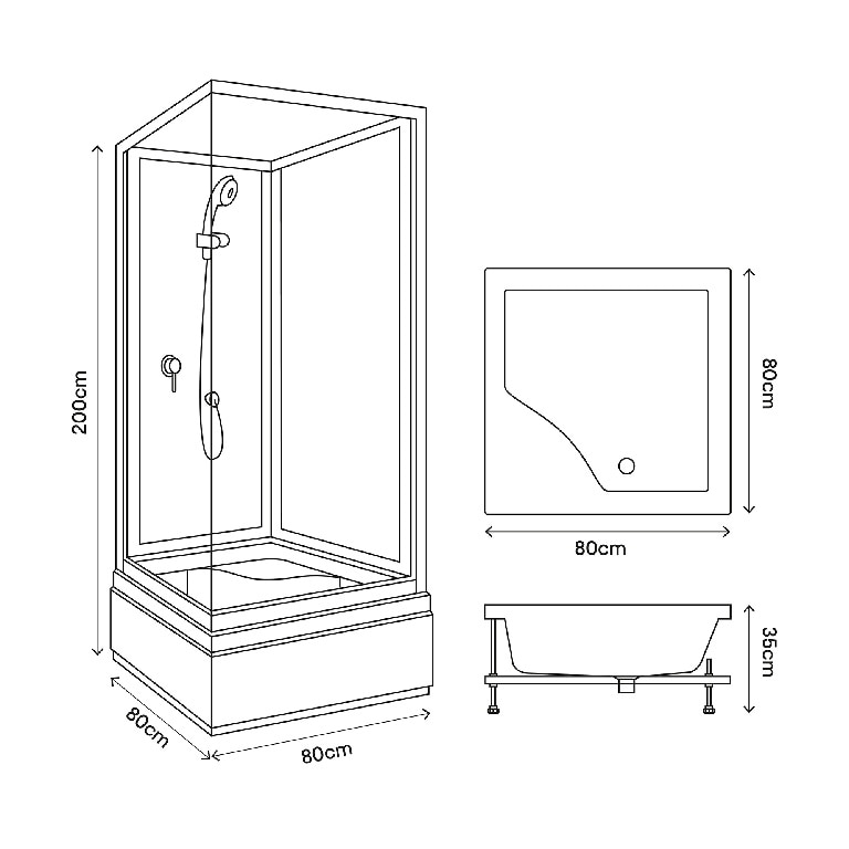 Cabina dus simpla, inalta, patrata, 80 x 80 x 200 cm  GoodHome Arkell