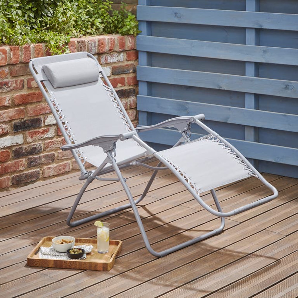 Sezlong gradina GOODHOME Bergama, otel, 162 x 65 x 11.3 cm, gri