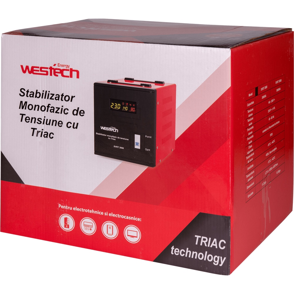 Stabilizator tensiune WESTECH SVRT, 3000VA, 2250W, 9.78A
