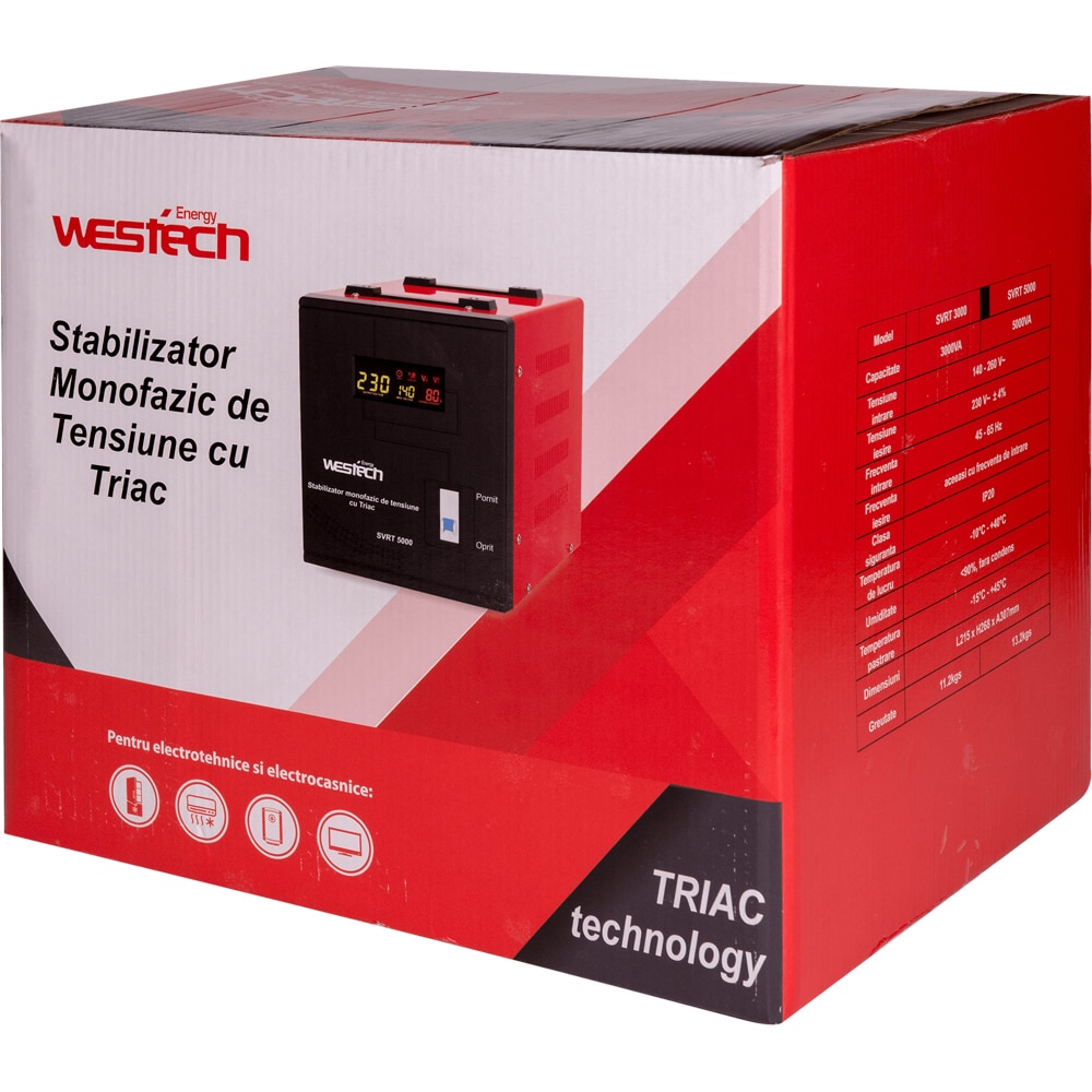 Stabilizator tensiune WESTECH SVRT, 5000VA, 2750W, 11.95A