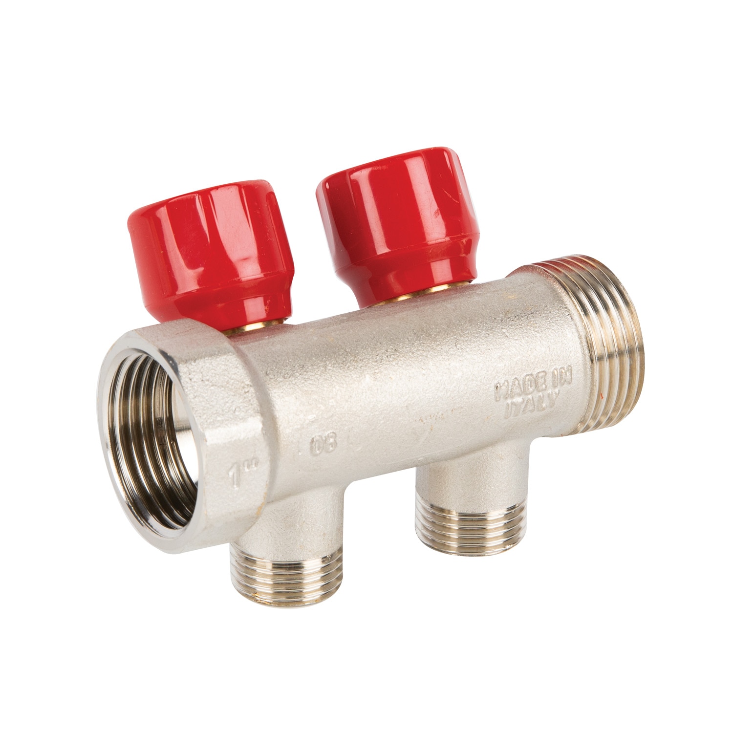 Distribuitor robinet, 2 iesiri, racord 1, rosu