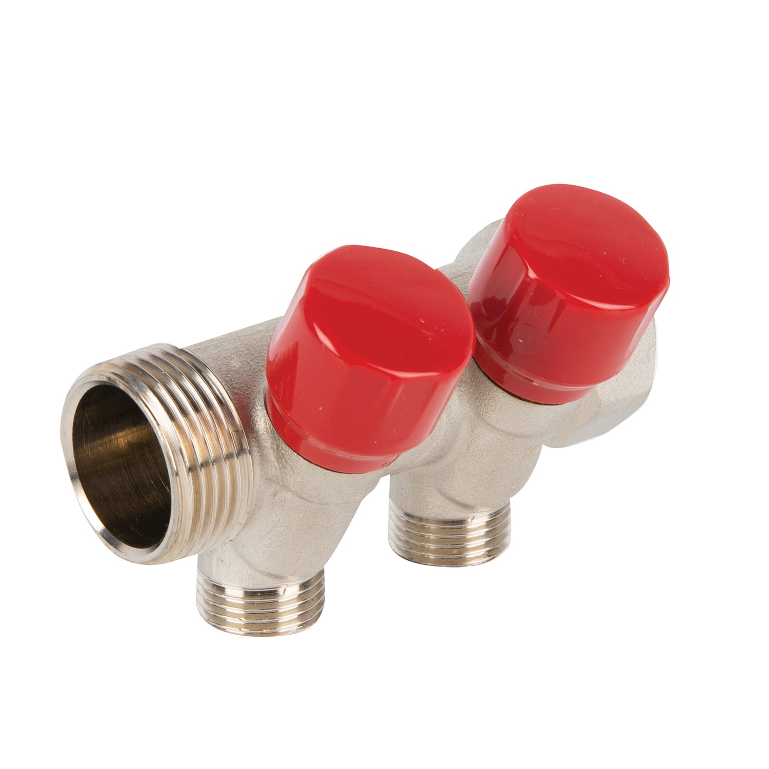 Distribuitor robinet, 2 iesiri, racord 1, rosu