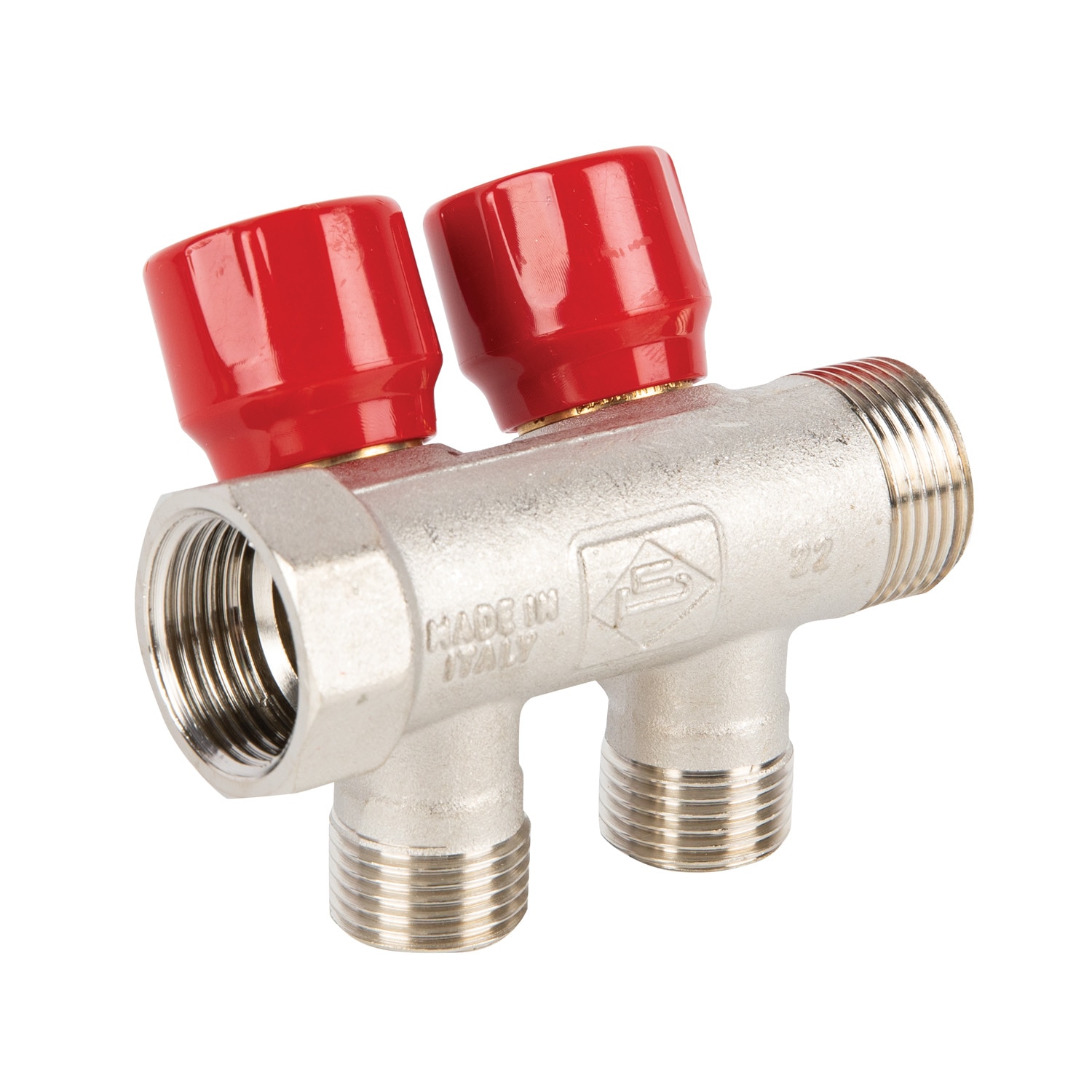 Distribuitor robinet, 2 iesiri, racord 3/4, rosu