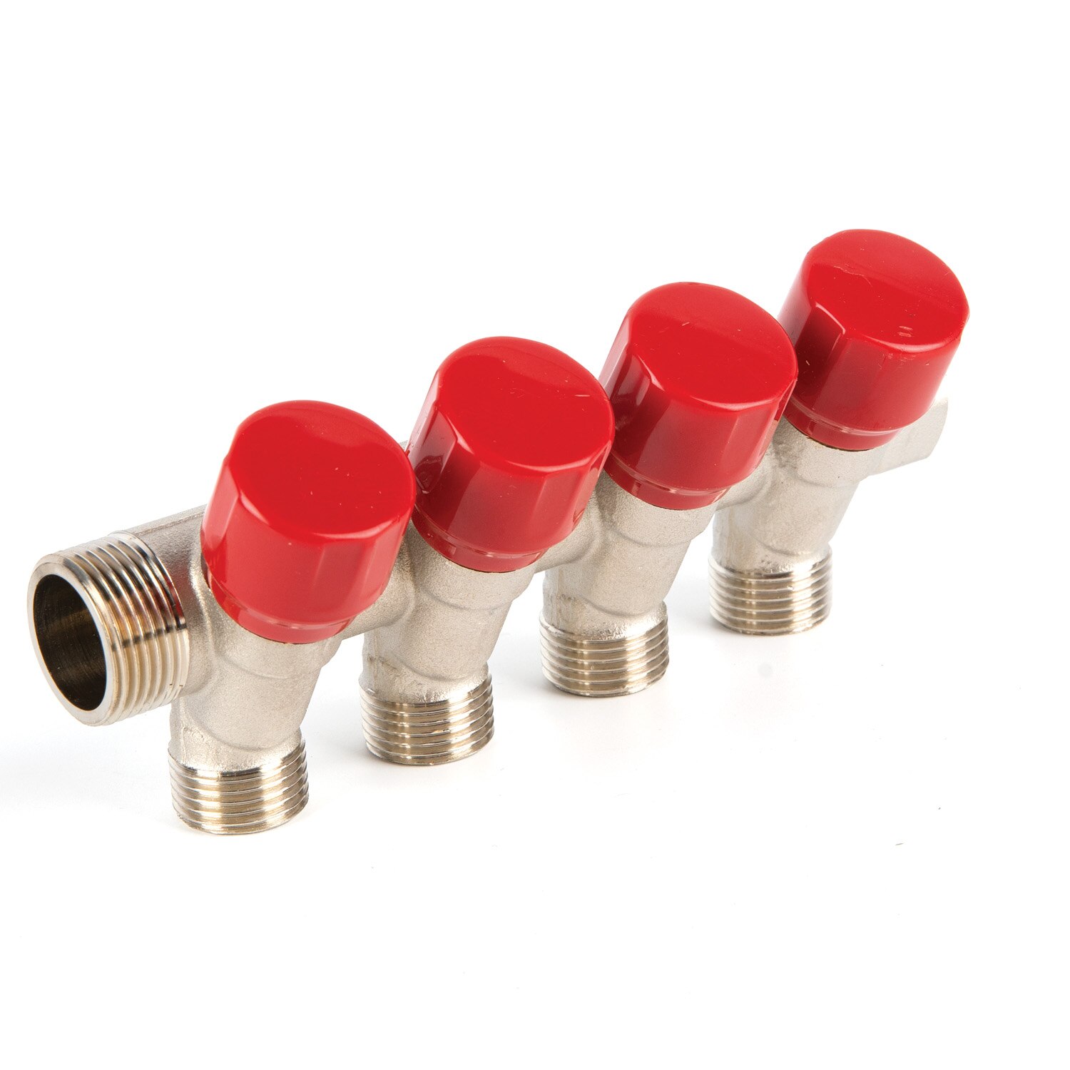 Distribuitor robinet, 4 iesiri, racord 3/4, rosu