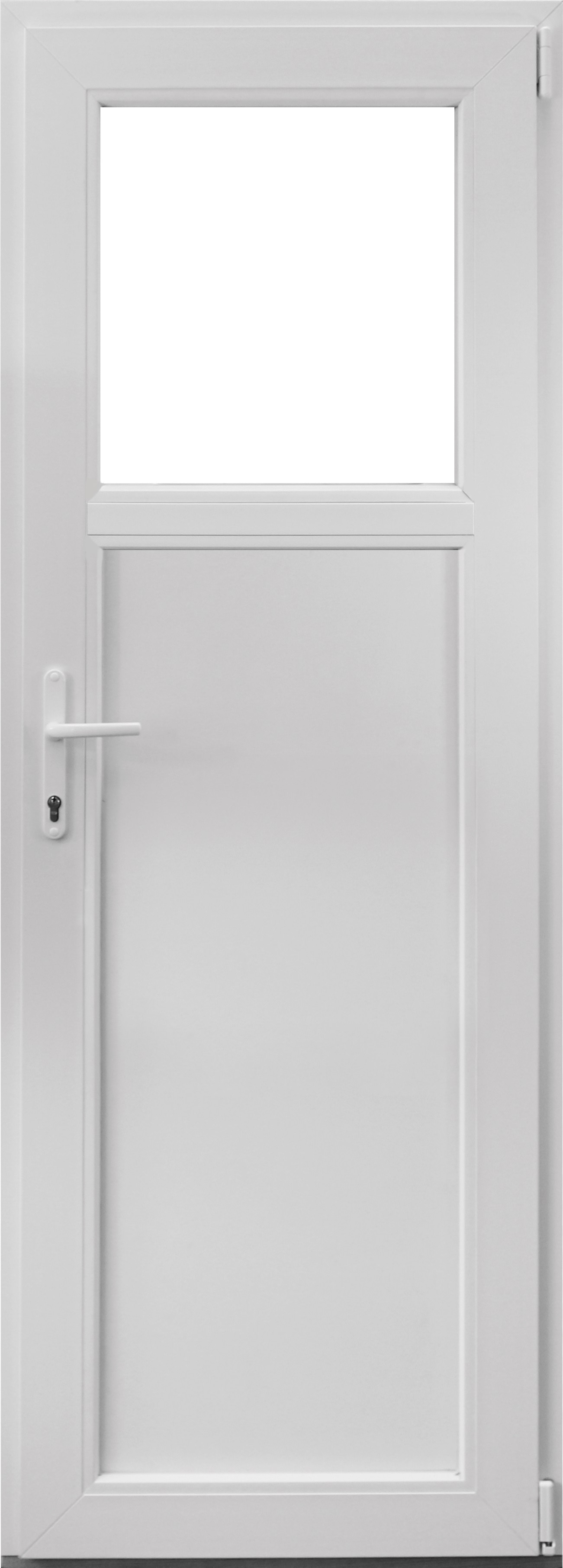 Usa termopan PVC exterior, batanta, cu geam, 4 C, 1/3, alb, stanga, simpla deschidere, 78 x 205 cm  Aplast