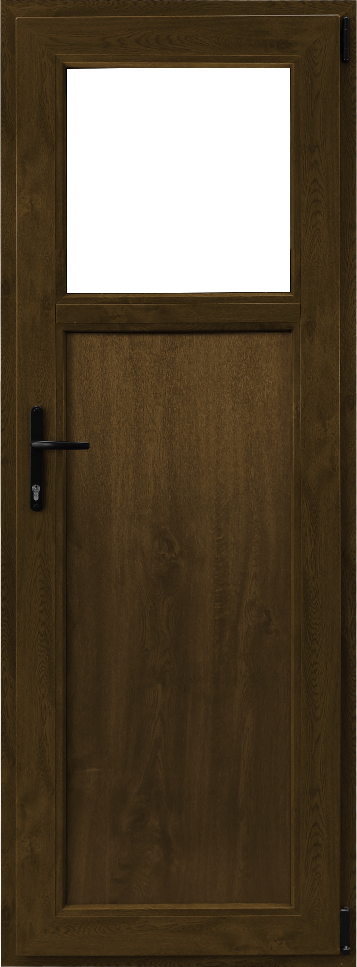 Usa termopan PVC exterior, batanta, cu geam, 6 C, 1/3, maro, stanga, simpla deschidere, 88 x 205 cm  Aplast