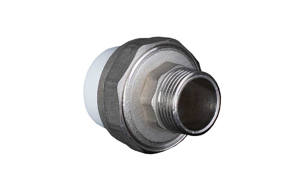 Racord olandez PPR, 32 mm, racord 1, filet exterior, alb