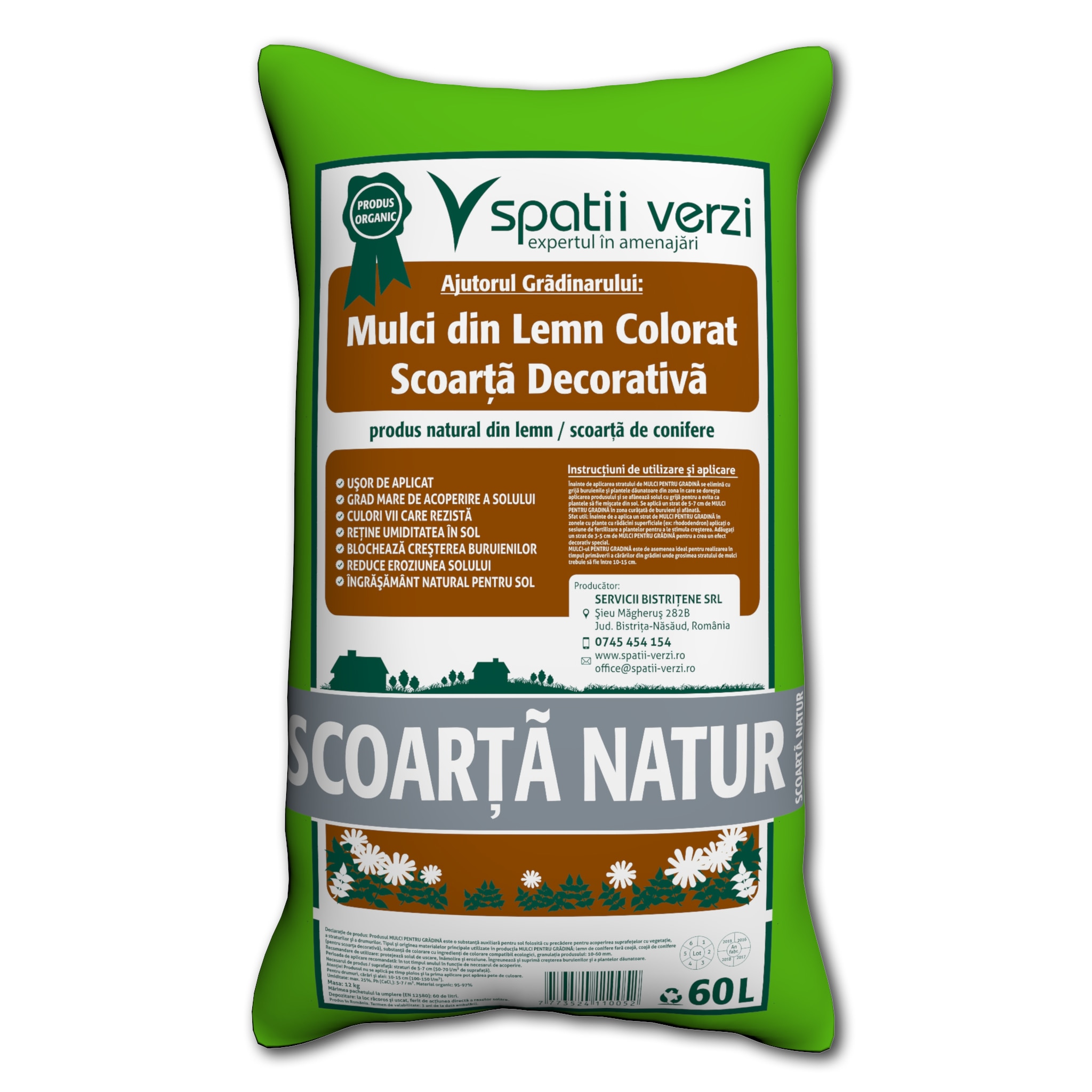 Mulci scoarta decorativa, natur, 60 L  Spatii verzi