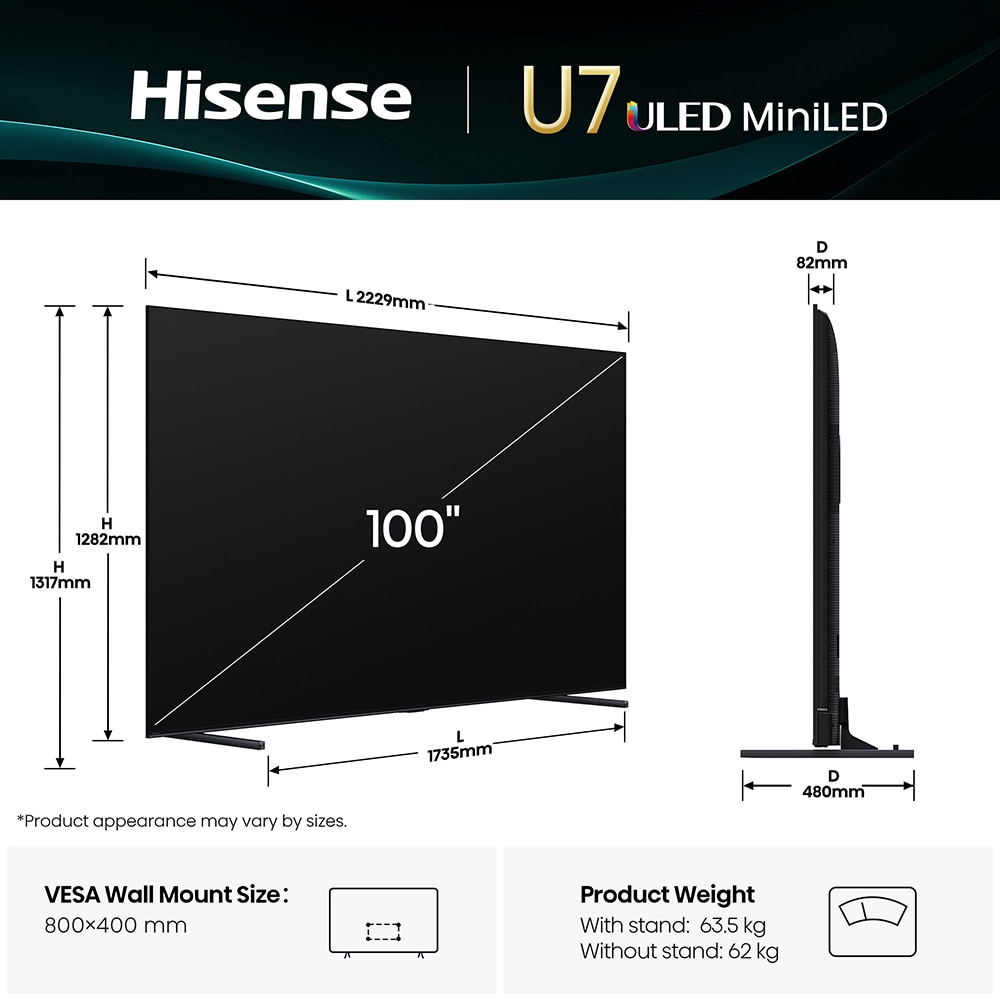 Televizor Mini-LED ULED  Smart HISENSE 100U7Q, Ultra HD 4K, 253cm
