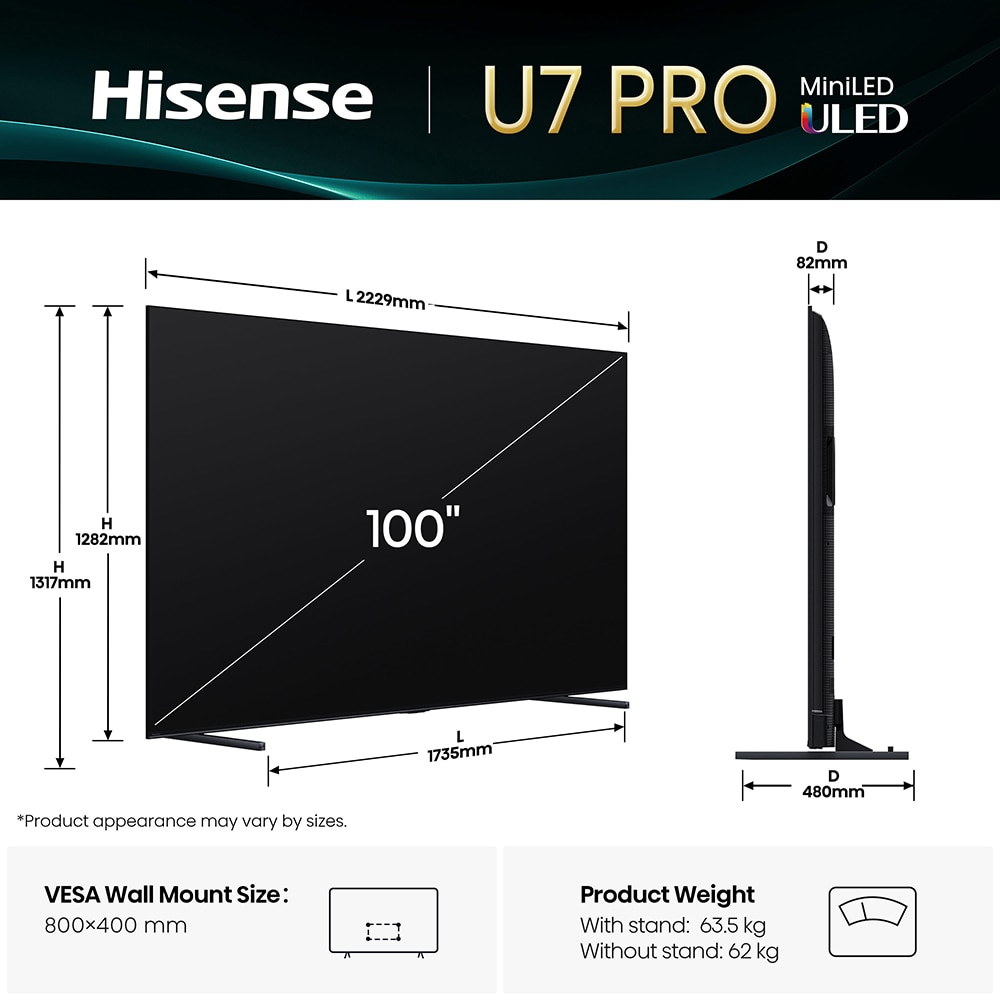 Televizor Mini-LED ULED  Smart HISENSE 100U7Q PRO, Ultra HD 4K,253cm