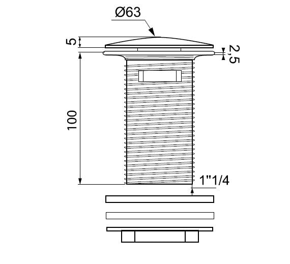 Ventil crom quick clac cu preaplin 100 mm • Wirquin