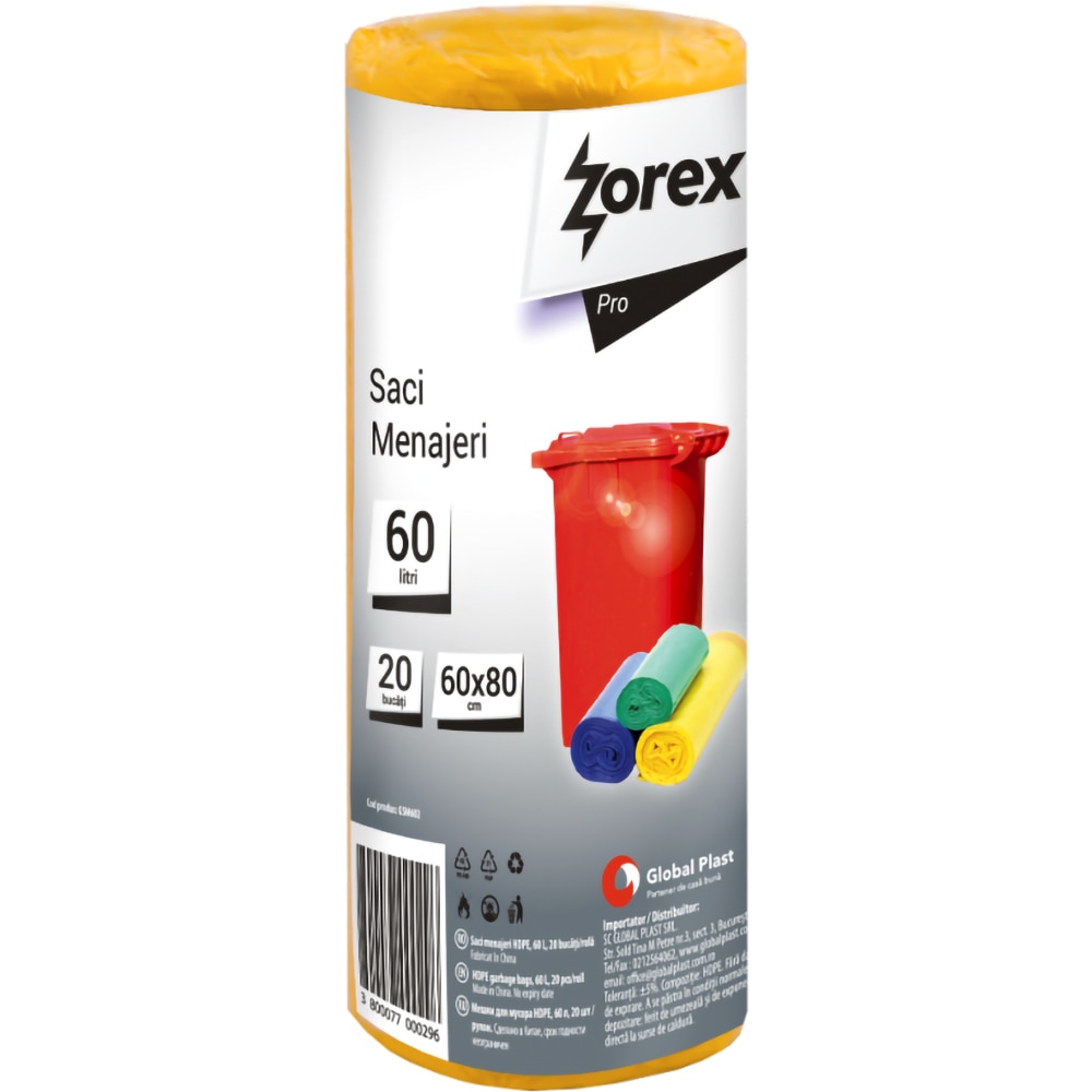 Saci menajeri ZOREX Pro GSM60, 20 bucati, 60 l, galben