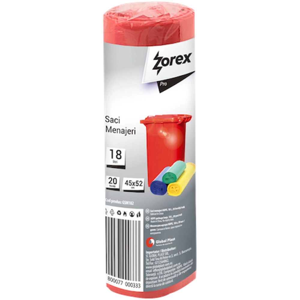 Saci menajeri ZOREX Pro GSM182, 20 bucati, 18 l, rosu
