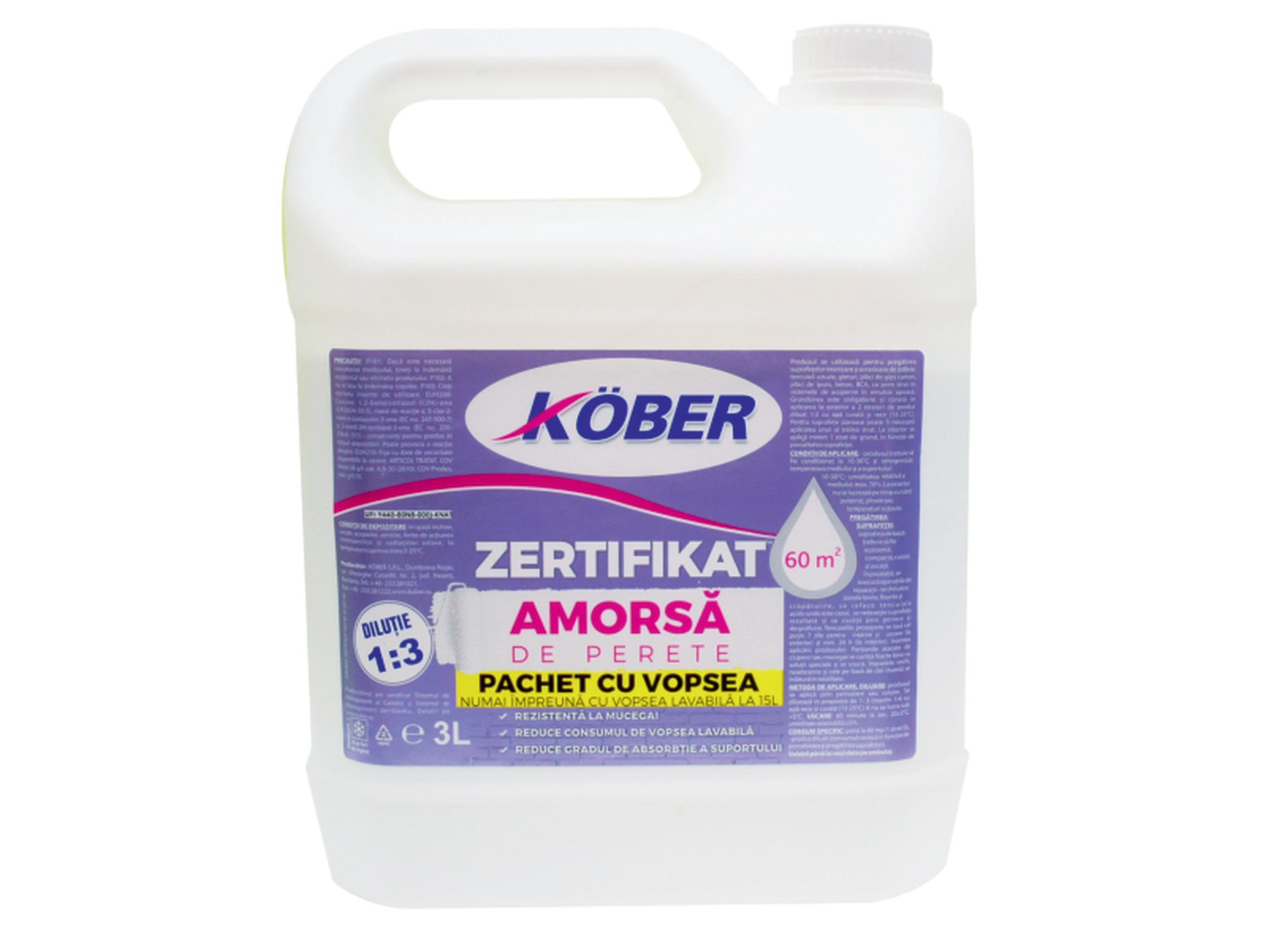 Vopsea lavabila Kober Zertifikat, alb, 15 L, Interior