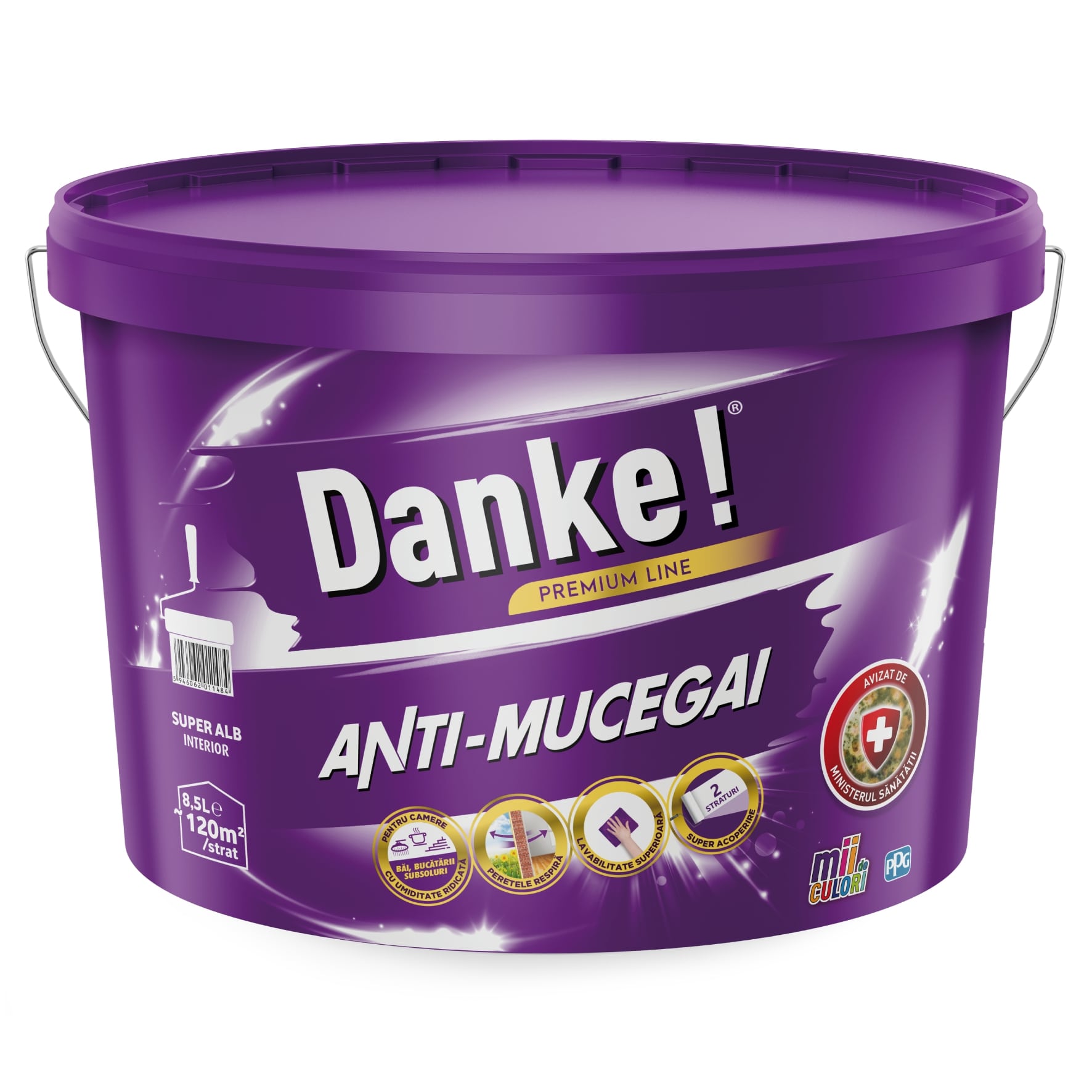 Vopsea lavabila Danke Anti-mucegai, alb, 8.5 L, Interior