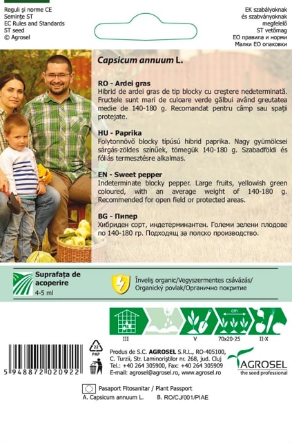 Seminte ardei gras Daciana AGROSEL, 5.15 g