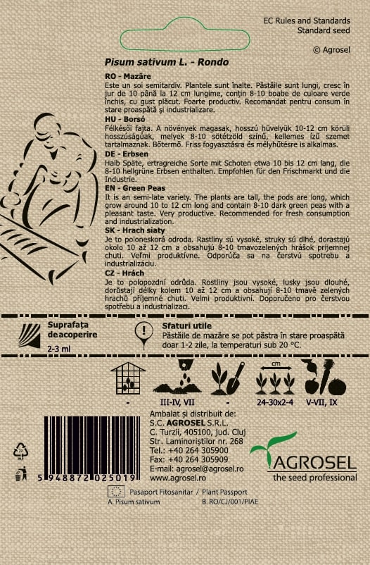 Seminte mazare Rondo AGROSEL, 4.6 g