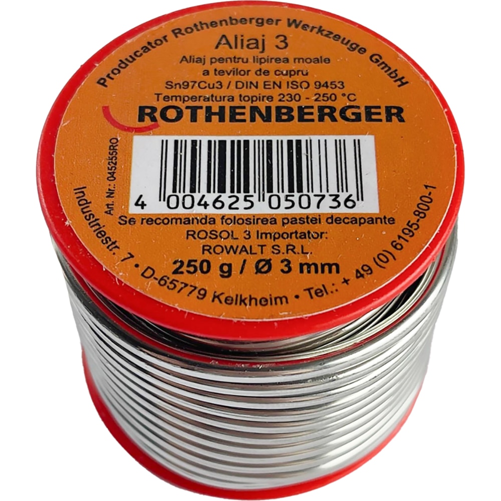 Aliaj lipire tevi cupru ROTHENBERGER, 250g x 3mm, argintiu