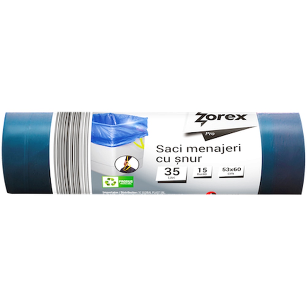 Saci menajeri ZOREX Pro SMS3515, cu snur, 15 bucati, 35 l, albastru