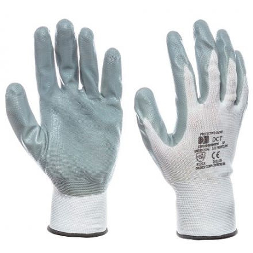 Manusi de protectie DALGECO, marime 10, alb-gri, poliester, nitril