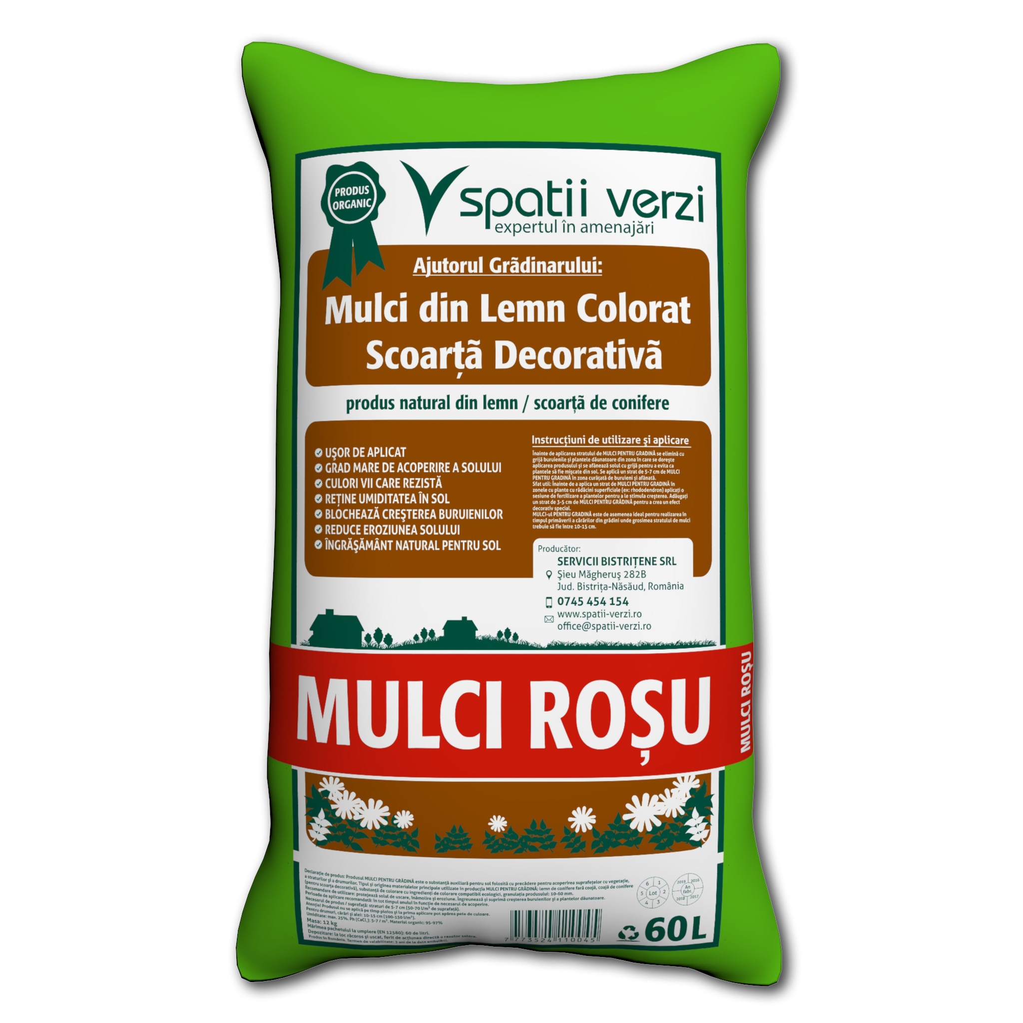 Mulci scoarta decorativa, rosu, 60 L  Spatii verzi