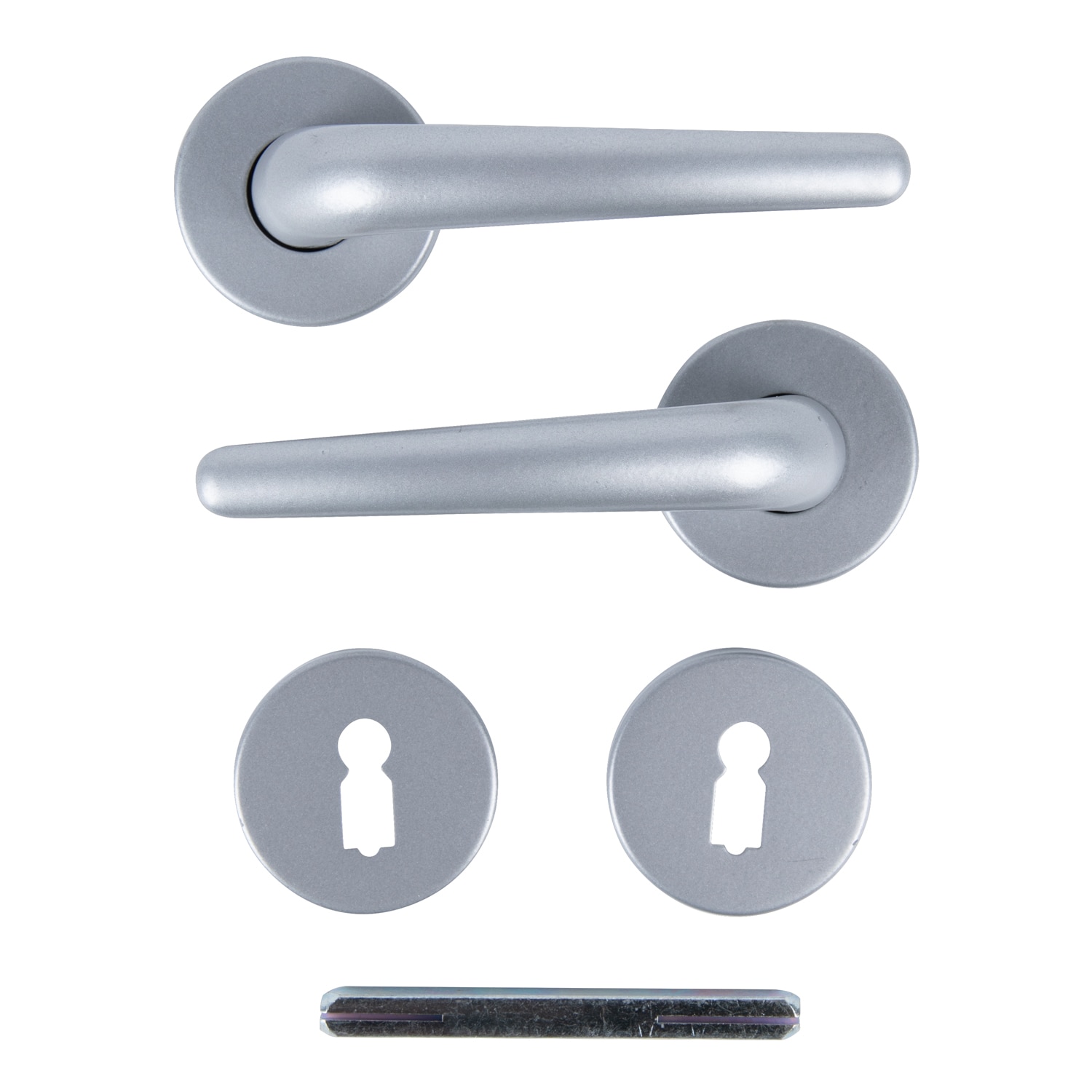 Maner usa, rozeta 50 mm, cheie, argintiu  Arad