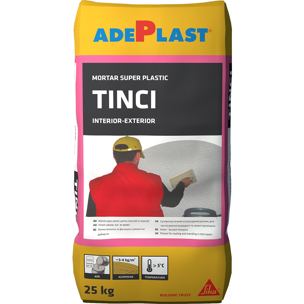 Mortar tinci pentru tencuieli si reparatii ADEPLAST, interior/exterior, gri, 25 kg