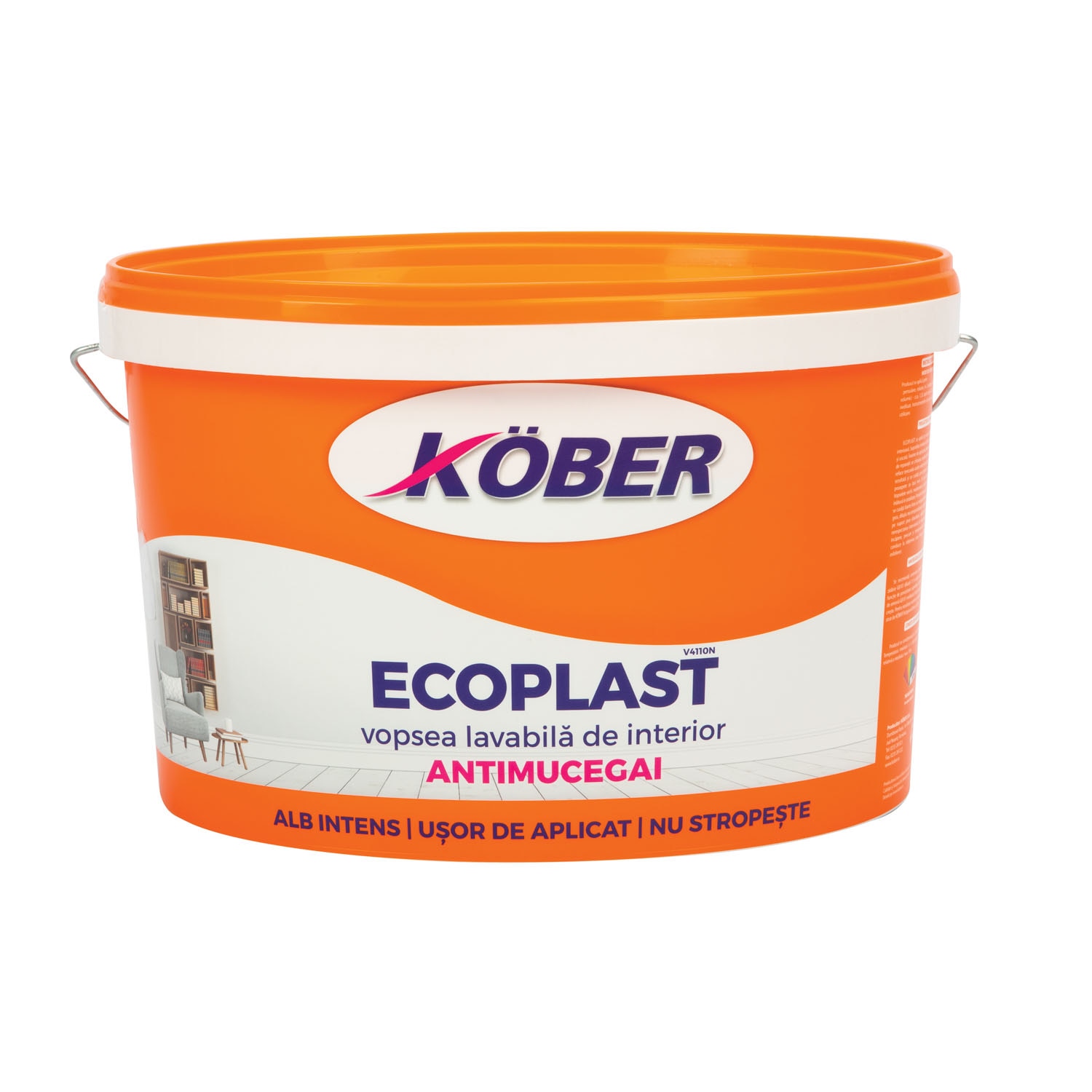 Vopsea lavabila Kober Ecoplast, alb, 8.5 L, Interior