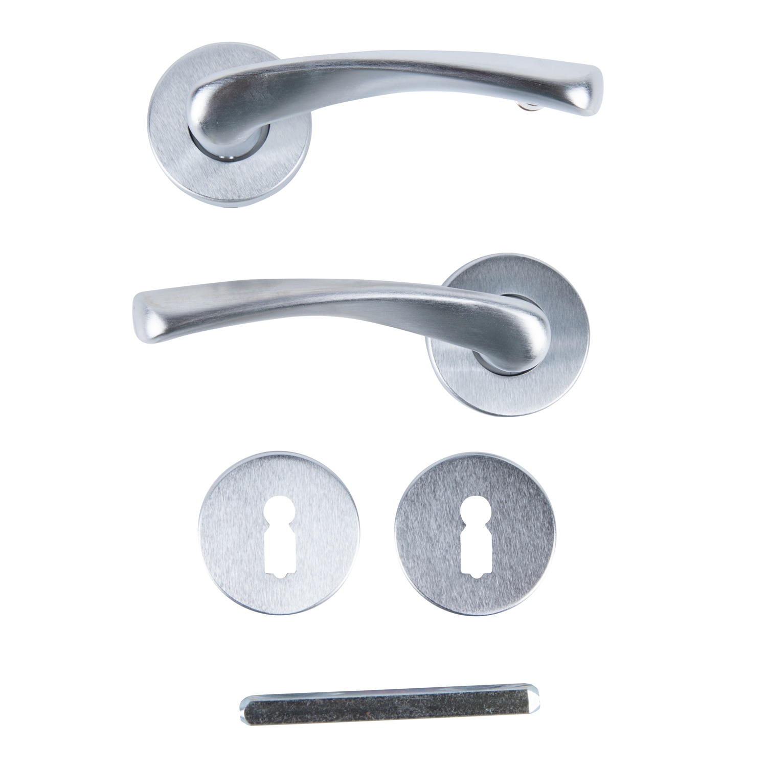 Maner usa, rozeta 50 mm, cheie, crom satin  Carina