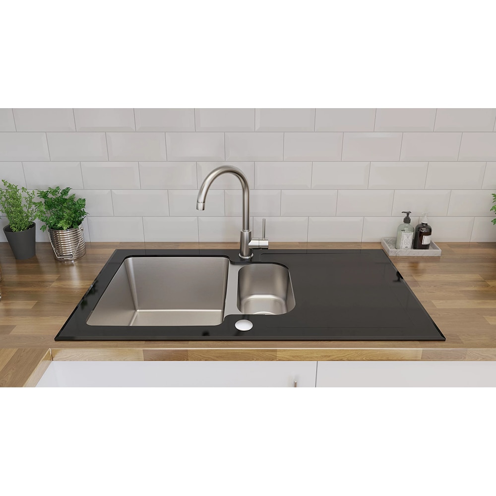 Chiuveta bucatarie COOKE & LEWIS Christianna, 1 1/2 cuve, picurator reversibil, inox, negru