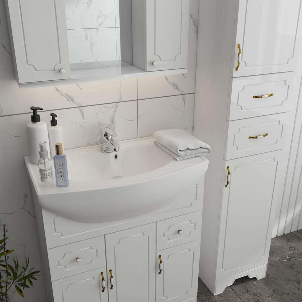 Set masca si lavoar Rustik Antik, 77 x 35 x 81 cm, alb