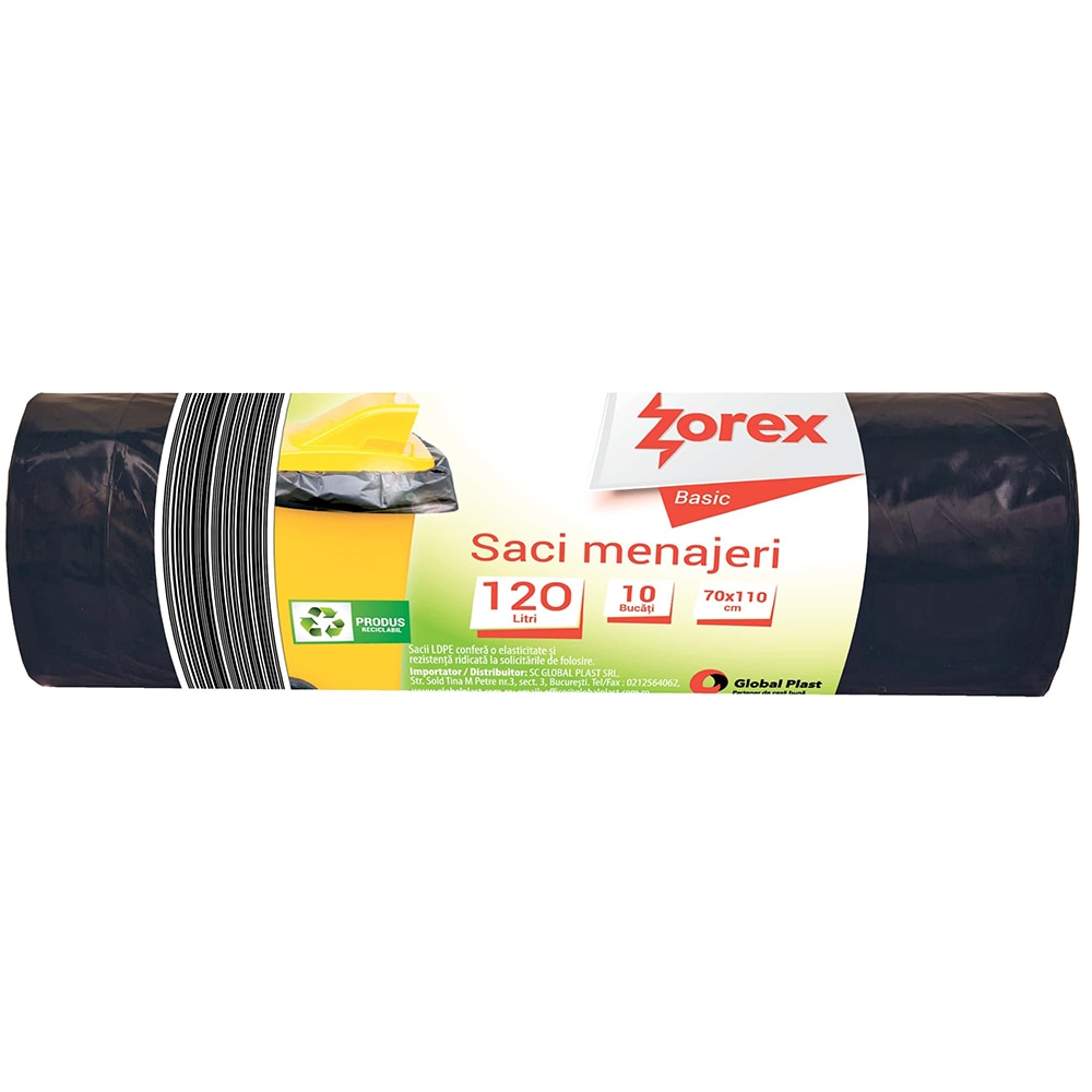 Saci menajeri ZOREX Basic, 10 buc, 120 l, negru