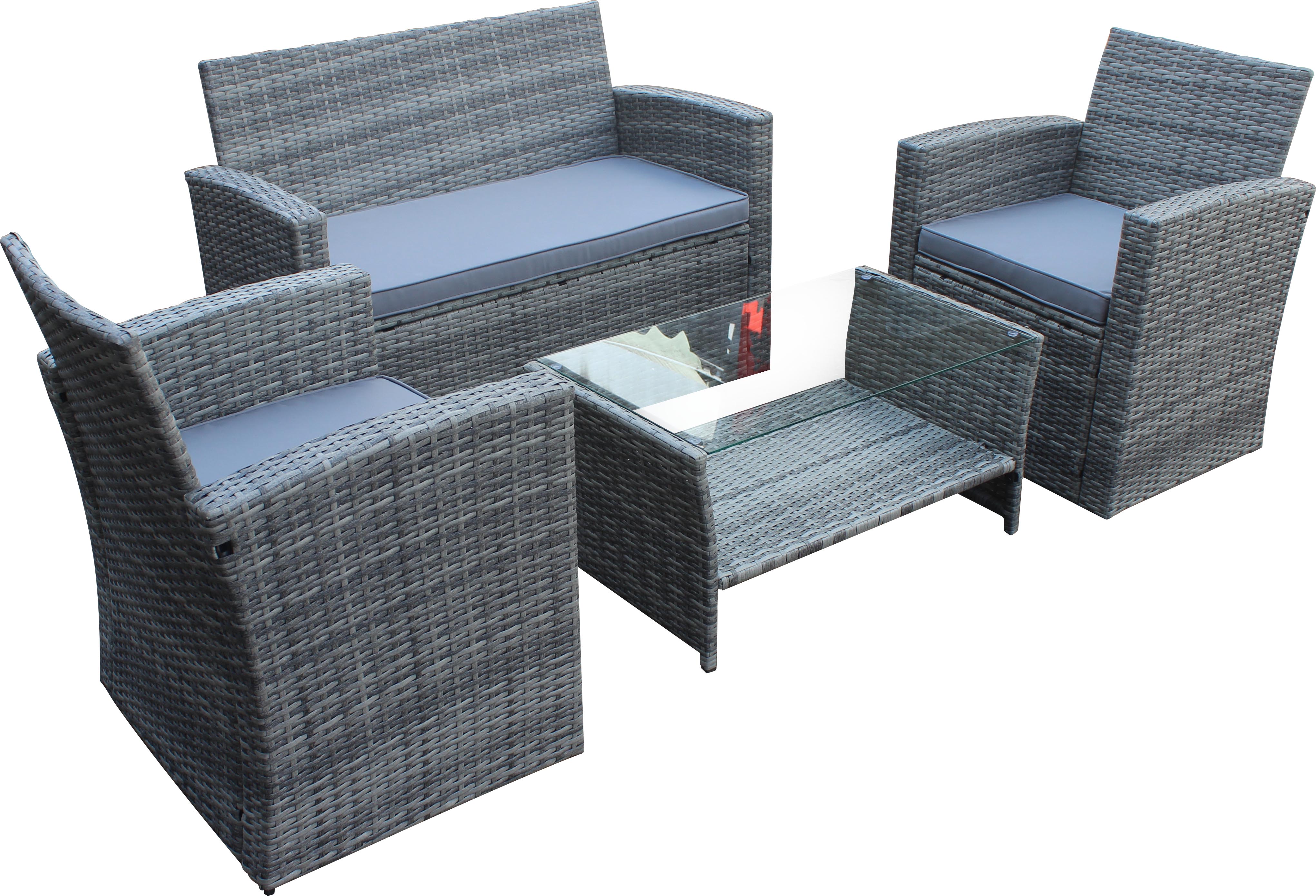 Set mobilier gradina, gri, ratan, 4 persoane, 4 piese, masa + canapea + 2 scaune, include perne • Home Decor